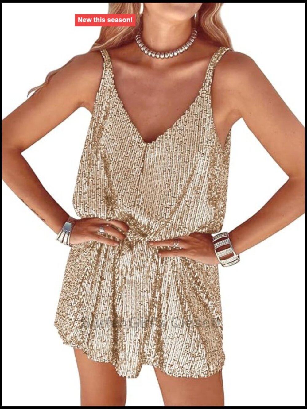 Sequin Mini Dress Deep V-Neck Sleeveless Sparkly Party Club Dress for Women